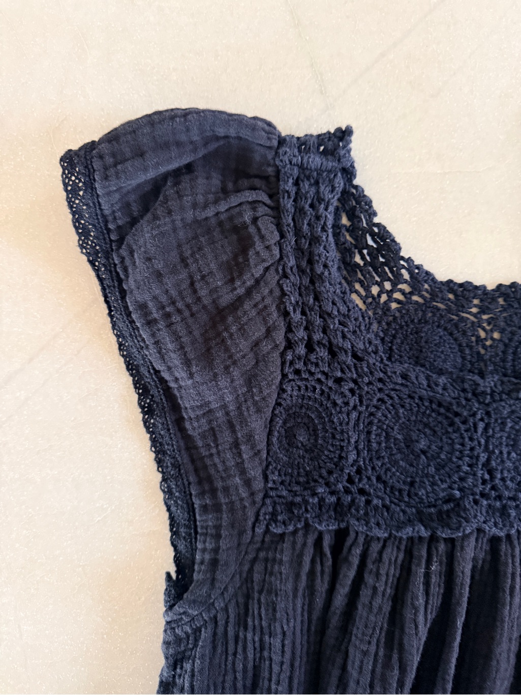 Honorine Stella Crochet-Trimmed Cotton Gauze Mini Dress Black Small — image 8 of 8